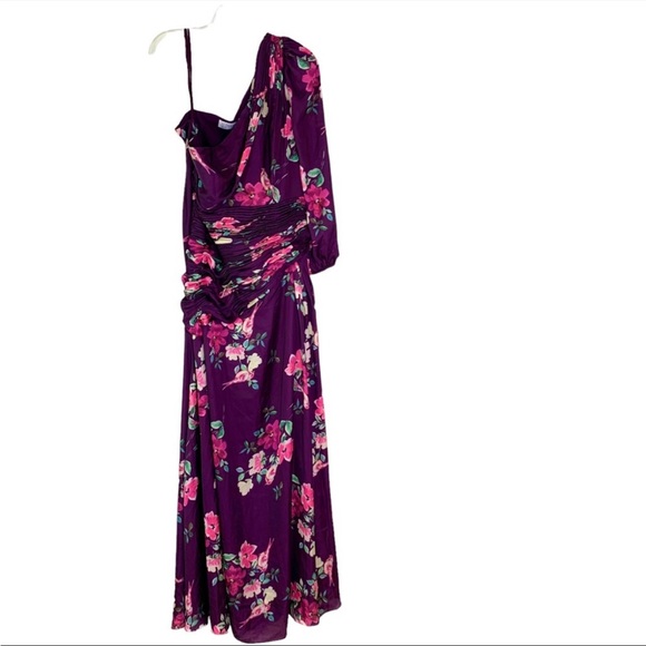 Mac Duggal Ieena 2634 One Shoulder Floral Satin Gown Plum Size XL NEW - Picture 4 of 10
